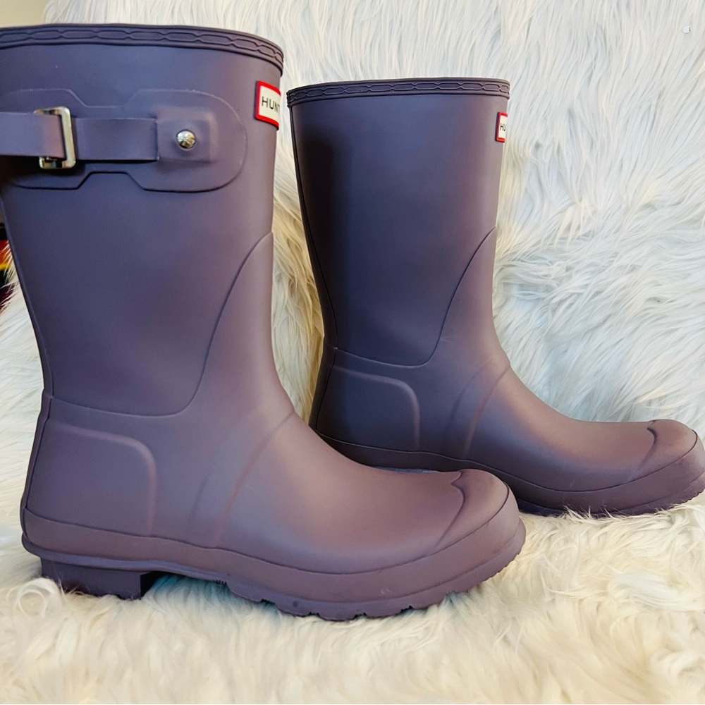 Hunter Original Short Rain Boots Women's Size 10 Side Buckle Purple Lavender